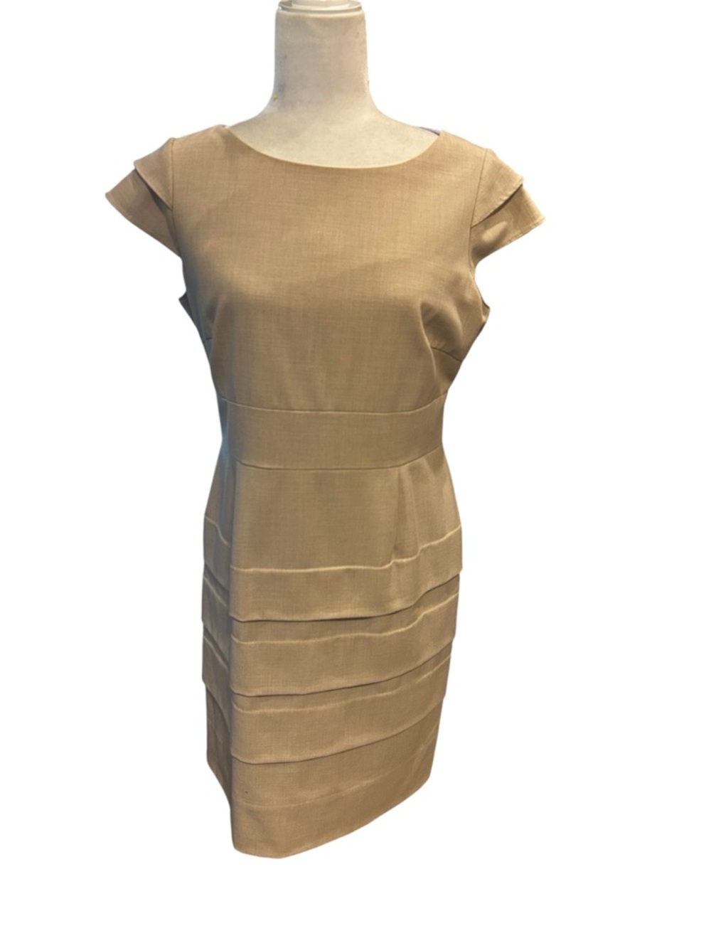 Structured Midi Sheath Dress in Beige